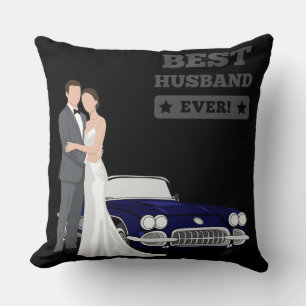 Best Husband Ever Wedding Couple with Vintage Car Throw Pillow