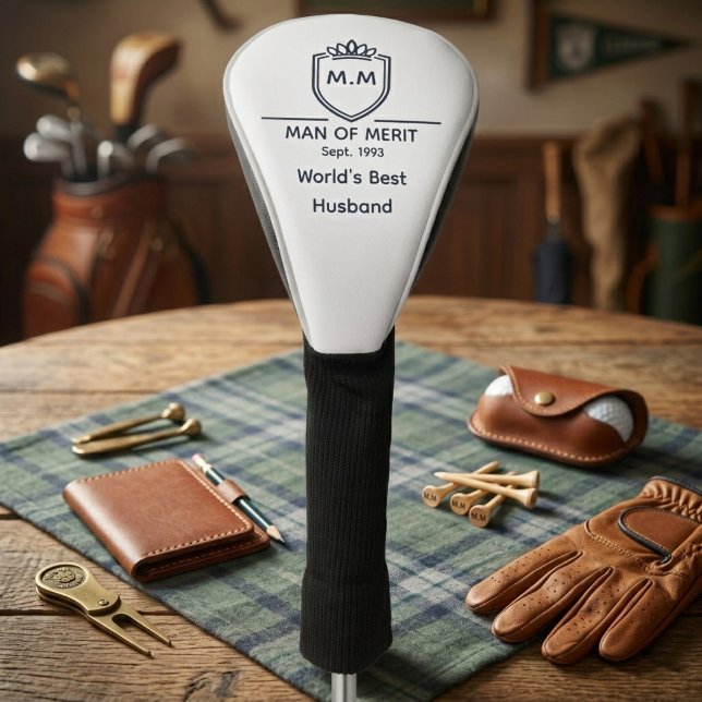 Best Husband Monogram Initials Name Man Of Merit Golf Head Cover (World's Best Husband Golf Head Cover)
