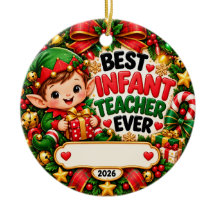 Best Infant Teacher Ever Christmas Elf Ornament 20