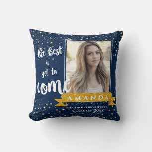 Best Is Yet To Come Blue Gold Photo Graduation Throw Pillow