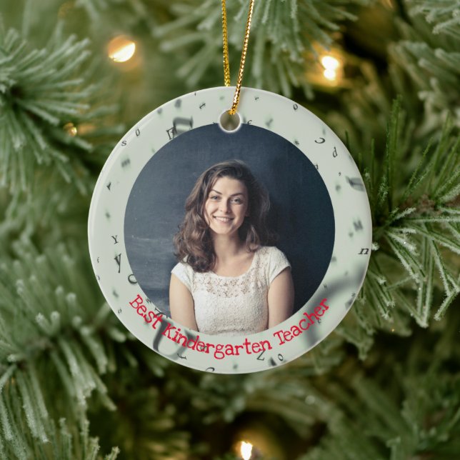 Best Kindergarten Teacher Custom Text Year Photo Ceramic Ornament (Tree)