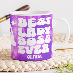 Best Lady Boss Ever Purple Tie Dye Custom Name Large Coffee Mug