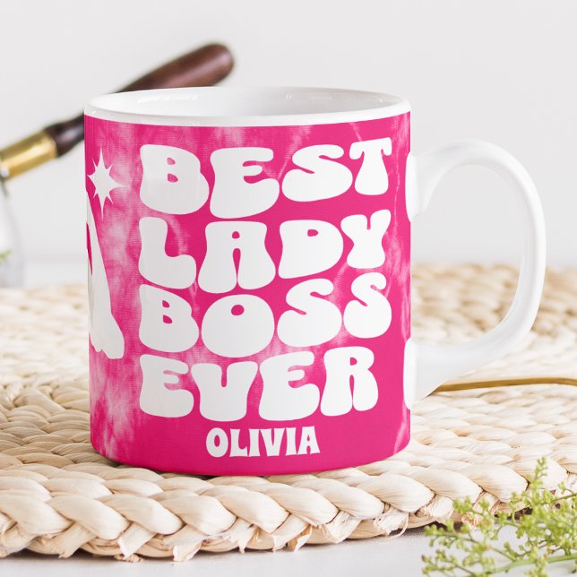 Best Lady Boss Ever Retro Pink Tie Dye Custom Large Coffee Mug (Creator Uploaded)