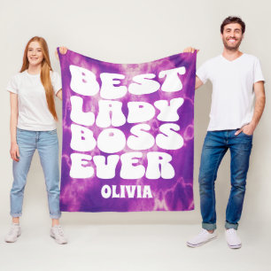Best Lady Boss Ever Retro Purple Tie Dye Custom  Fleece Blanket