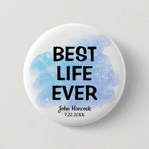 Best Life Ever Baptism Blue Watercolor Button