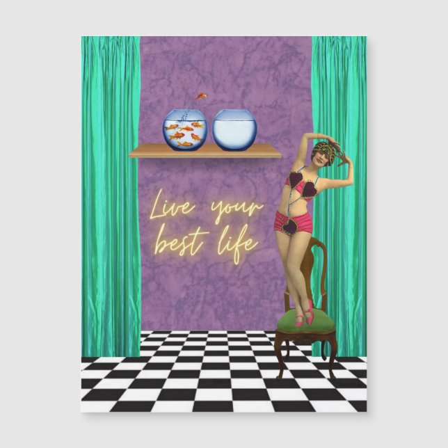 Best Life Funky Vintage Kitsch Magnetic Card (Front)