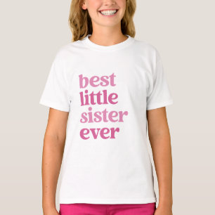 Best Little Sister Ever Grey with Pink Text Girls T-Shirt