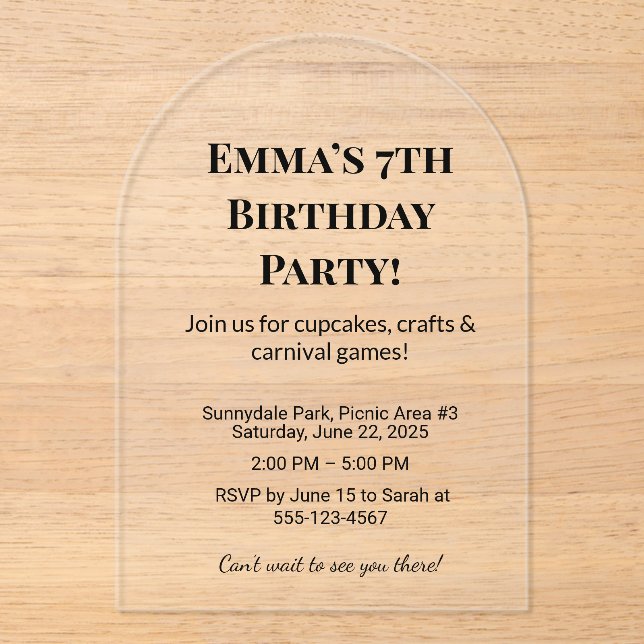 Best Luxury Clear Acrylic Birthday Party  Acrylic Invitations (Front)