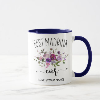 BEST MADRINA ever (Your Name) Navy Purple Bouquet Mug
