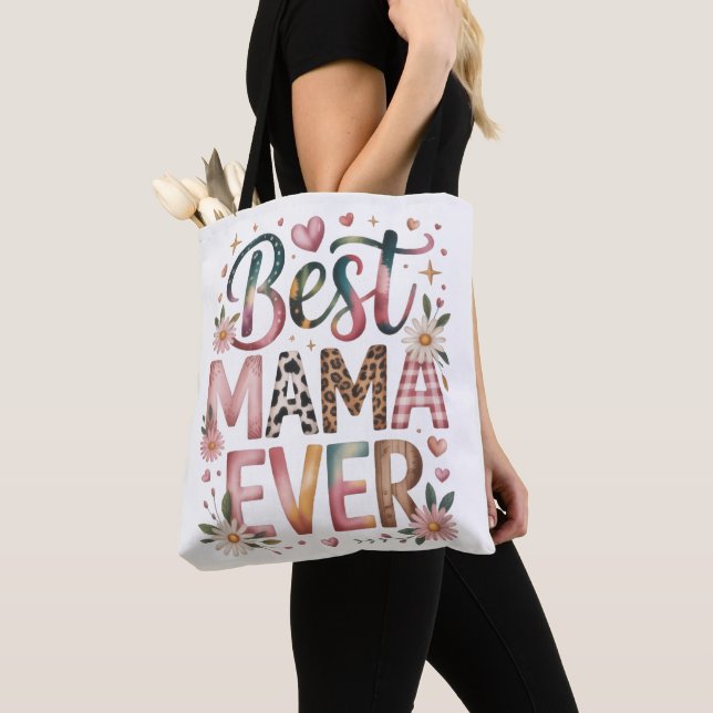 Best Mama Ever Boho Floral Tote Bag (Close Up)