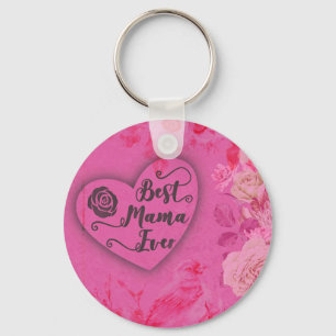 Best Mama Ever Pink Roses and Bird Floral Flowers Keychain