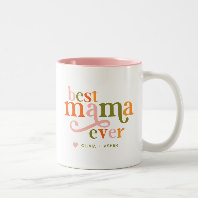 Best Mama Ever Retro Colourful Lettering Two-Tone Coffee Mug (Right)