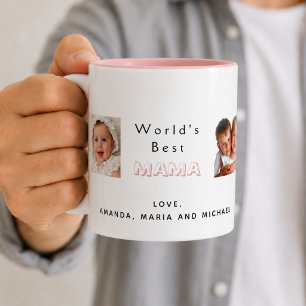 Best mama mother family photo collage kids pink mug