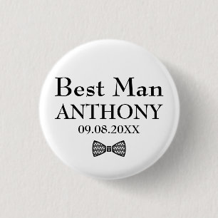 Best Man Black and White Custom Name Gifts Wedding 1 Inch Round Button