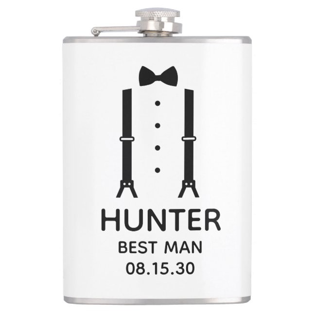 Best Man Black Bow Tie Hip Flask (Front)
