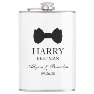Best Man Black Bow Tie Hip Flask