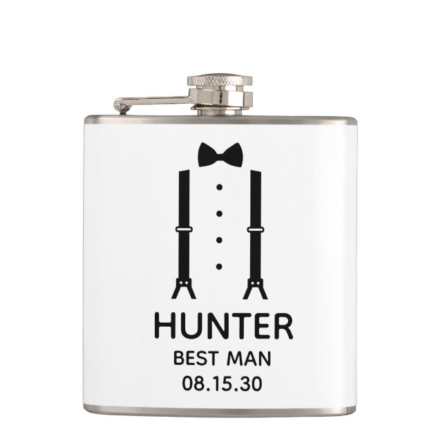 Best Man Black Bow Tie Hip Flask (Front)