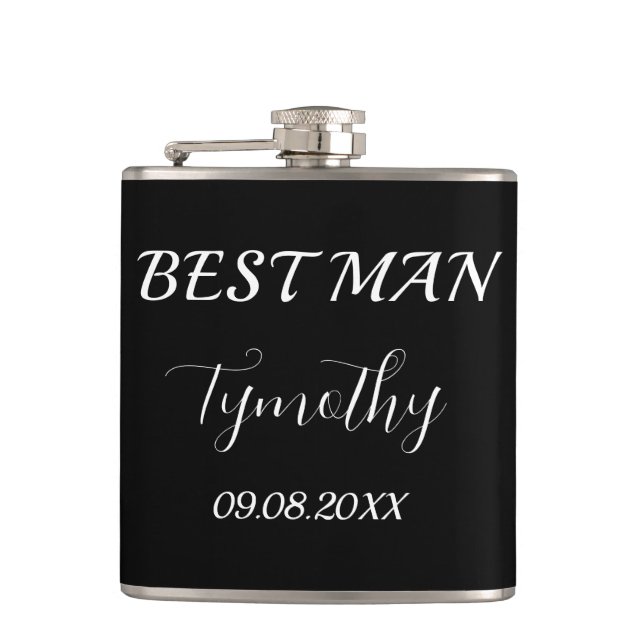 Best Man Black Elegant Simple Gifts Wedding Hip Flask (Front)