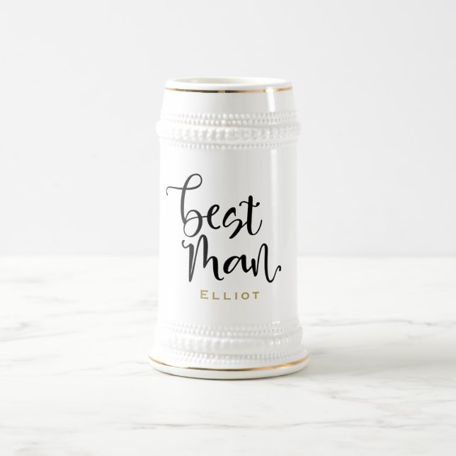 Best Man Black Script Name Wedding Beer Stein (Center)