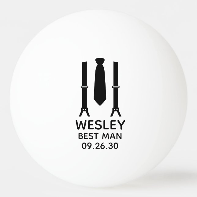 Best Man Black Tie Ping Pong Ball (Front)