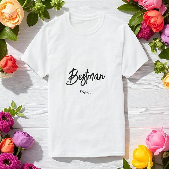 Best Man Black White Wedding Groomsmen T-Shirt (Creator Uploaded)