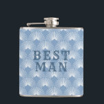 Best Man-Blue And White Art-deco Pattern Hip Flask<br><div class="desc">Elegant powder blue and white art-deco geometric pattern- Best man text you can customize.</div>
