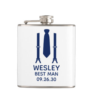 Best Man Blue Tie Hip Flask