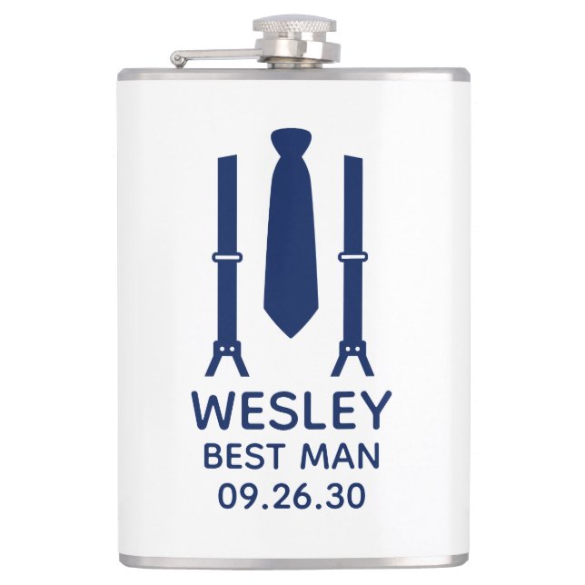 Best Man Blue Tie Hip Flask (Front)