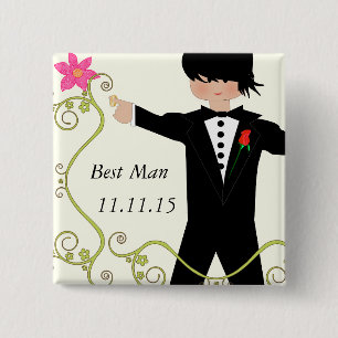 Best Man  Bow Tie Wedding Badges 2 Inch Square Button
