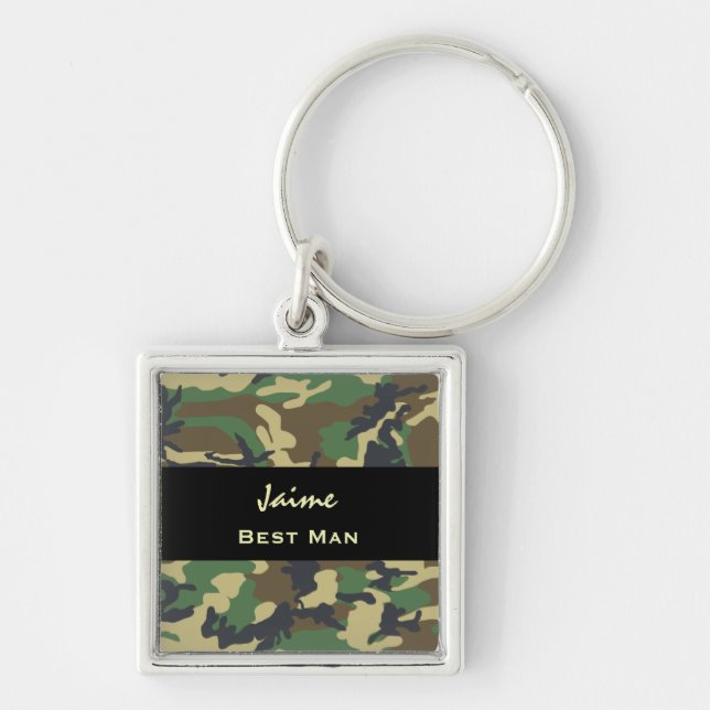 BEST MAN Custom Name WOODLAND CAMO V01 Keychain (Front)