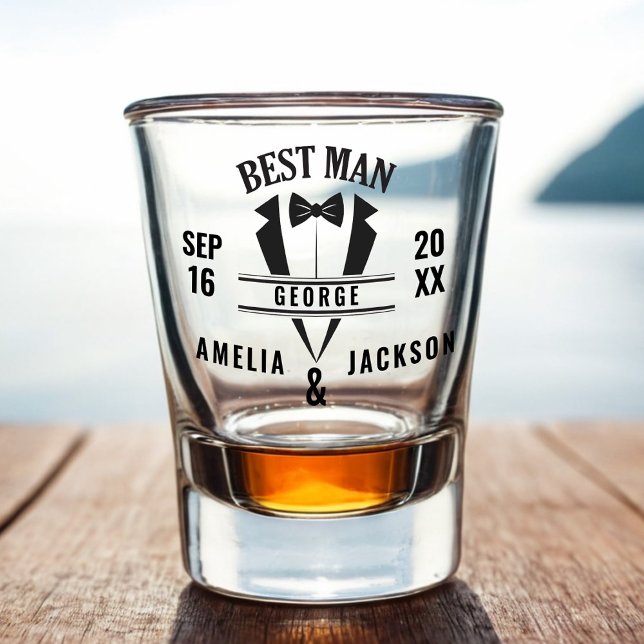 Best Man Custom Tuxedo Wedding Favour Shot glass (Best Man Tuxedo Wedding Shot Glass Gift)