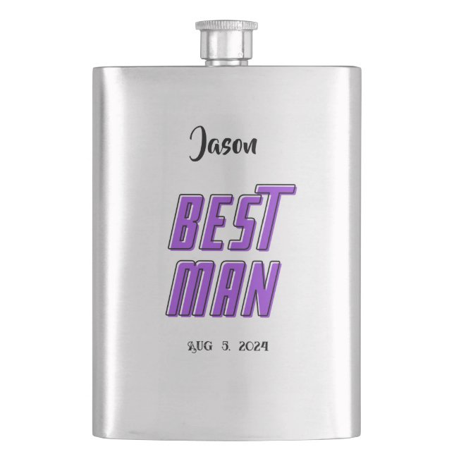 Best Man editable names and dates Hip Flask (Front)