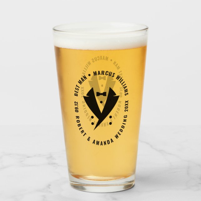 Best Man Elegant Tuxedo Wedding Glass (Front Filled)