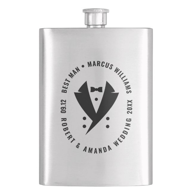 Best Man Elegant Tuxedo Wedding Hip Flask (Front)
