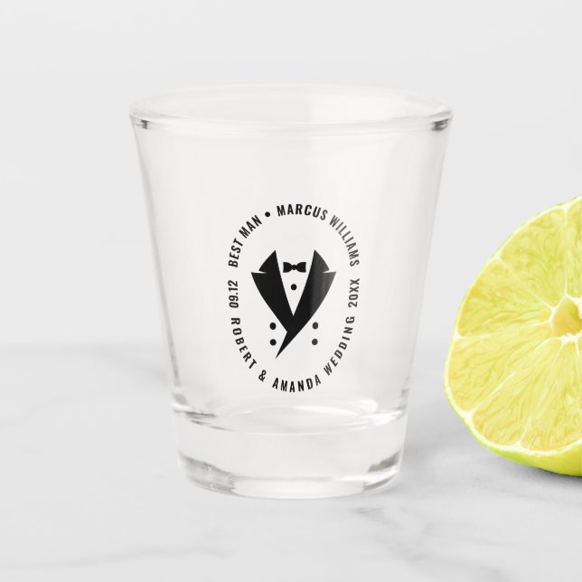 Best Man Elegant Tuxedo Wedding Shot Glass (Front)