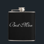 Best Man Flask<br><div class="desc">Flask for the best man is shown in Black with White text.
Customize this item or buy as is.</div>