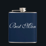 Best Man Flask<br><div class="desc">Flask for the best man is shown in navy blue and white. 
Customize this item or buy as is.</div>