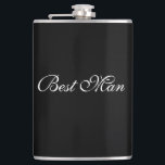 Best Man Flask<br><div class="desc">Flask for the best man is shown in Black with White text.
Customize this item or buy as is.</div>