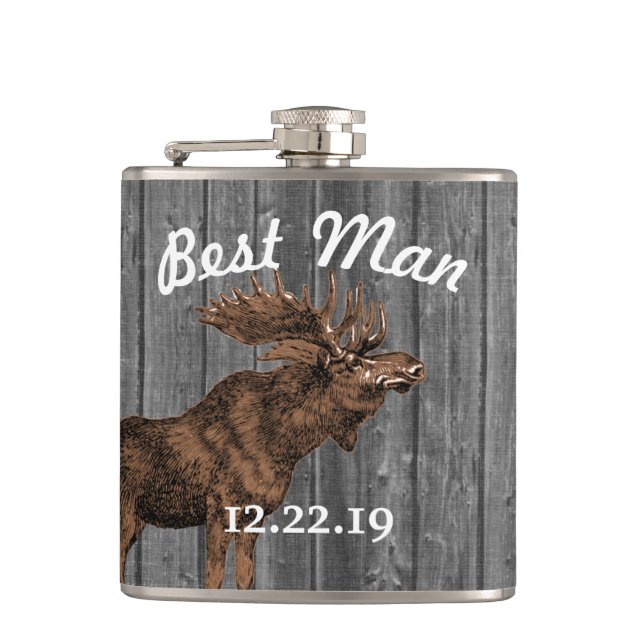 Best Man Flask Vintage Moose (Front)