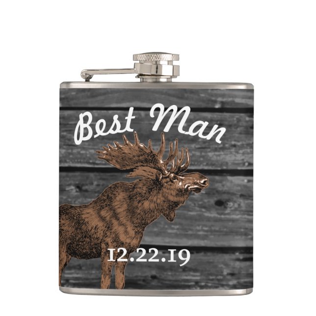Best Man Flask Vintage Moose (Front)