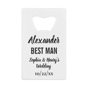 Best Man Gift Modern Typography Script Wedding Credit Card Bottle Opener