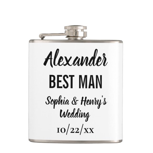 Best Man Gift Modern Typography Script Wedding Hip Flask (Front)
