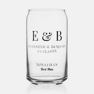 Best Man Gift Monogram Wedding Minimalist Can Glass