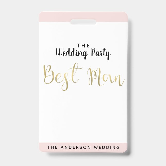 Best Man Gold Wedding Party VIP Pass Badge (Front)