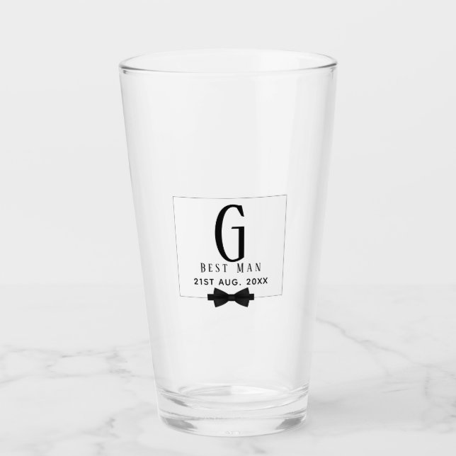 Best Man Groomsman Monogrammed Bow Tie Thank You Glass (Front)