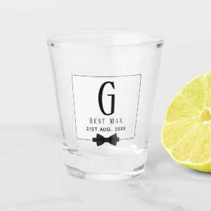 Best Man Groomsman Monogrammed Bow Tie Thank You Shot Glass