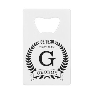 Best Man Initials Credit Card Bottle Opener