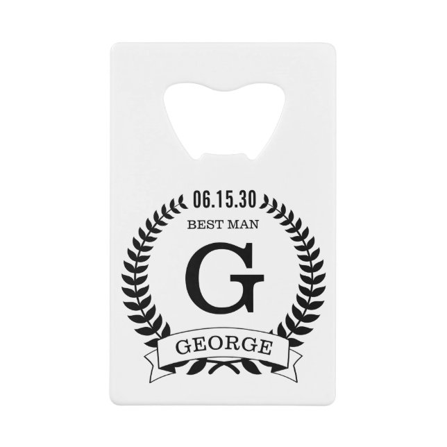 Best Man Initials Credit Card Bottle Opener (Front)