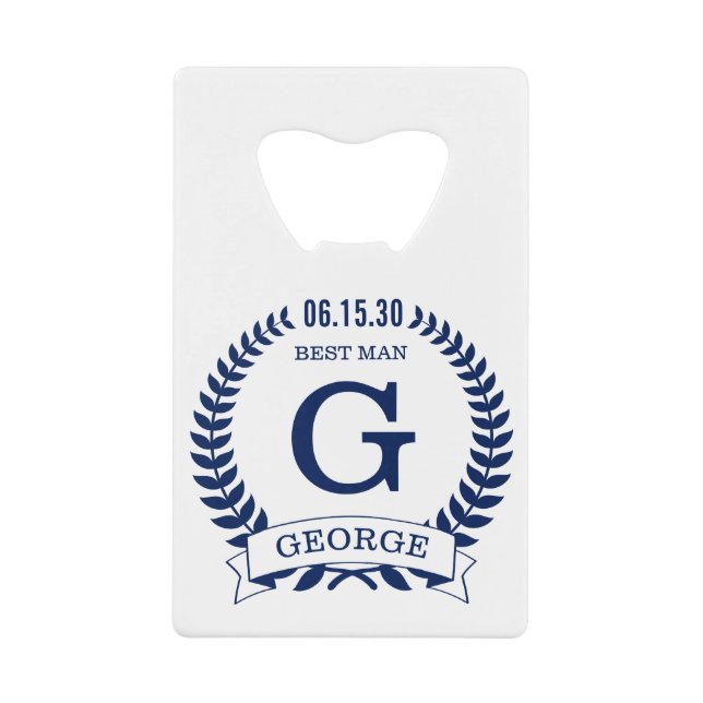 Best Man Initials Credit Card Bottle Opener (Front)