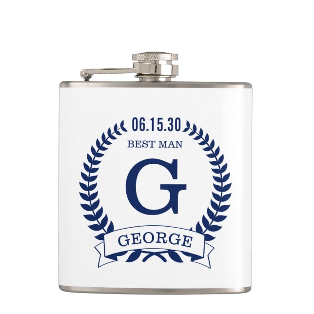 Best Man Initials Hip Flask (Front)